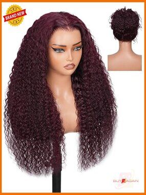 20" 99J Dark Burgundy Water Wave 360 Lace Front Wig Human Hair 200% Density Pre